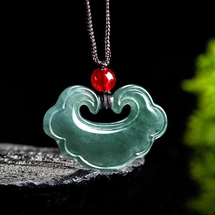 Buddha Stones Natural Green Jade Chinese Lock Charm Luck Necklace Pendant