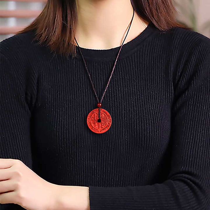 Buddha Stones Natural Cinnabar Mountain Ghosts Spend Money Bagua Design Blessing Necklace Pendant