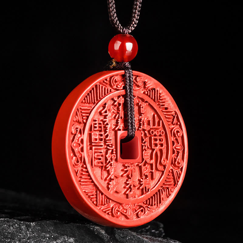 Buddha Stones Natural Cinnabar Mountain Ghosts Spend Money Bagua Design Blessing Necklace Pendant