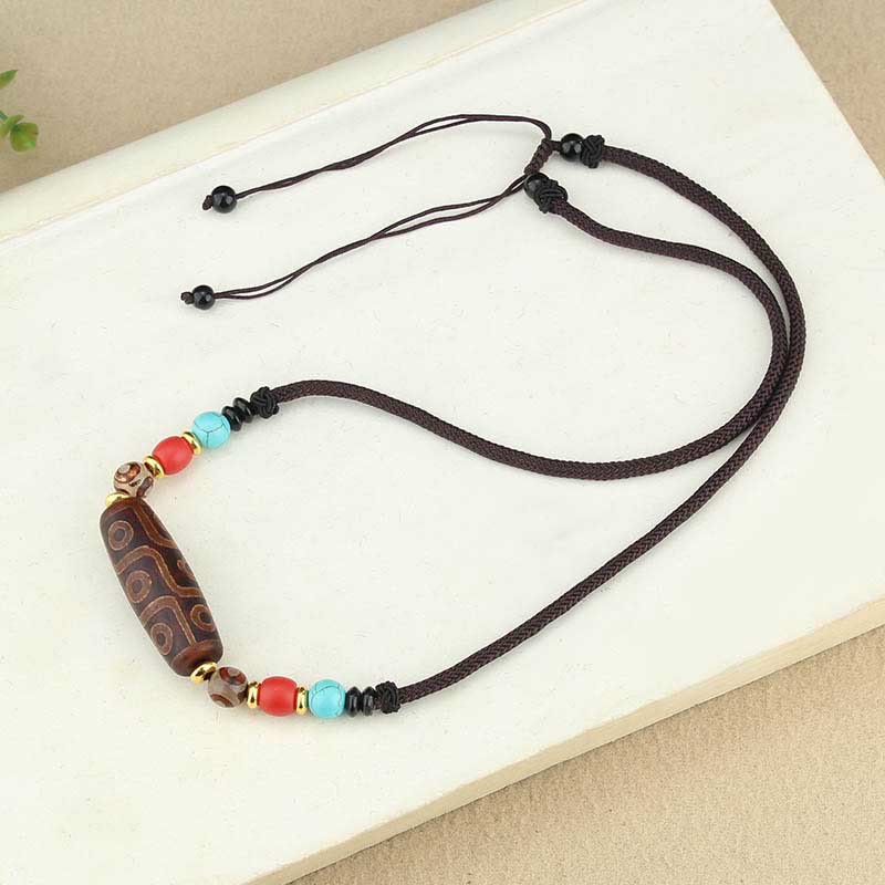 Buddha Stones Tibetan Nine-Eye Dzi Bead Three-eyed Dzi Bead Protection String Necklaces Pendant