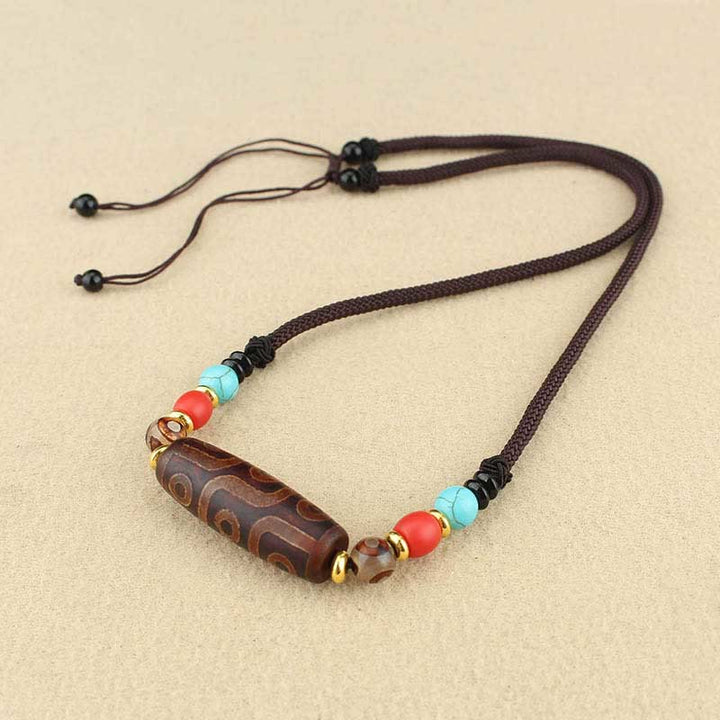 Buddha Stones Tibetan Nine-Eye Dzi Bead Three-eyed Dzi Bead Protection String Necklaces Pendant