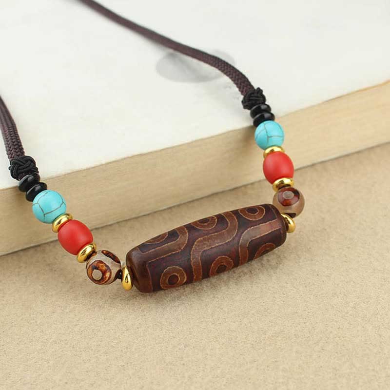 Buddha Stones Tibetan Nine-Eye Dzi Bead Three-eyed Dzi Bead Protection String Necklaces Pendant