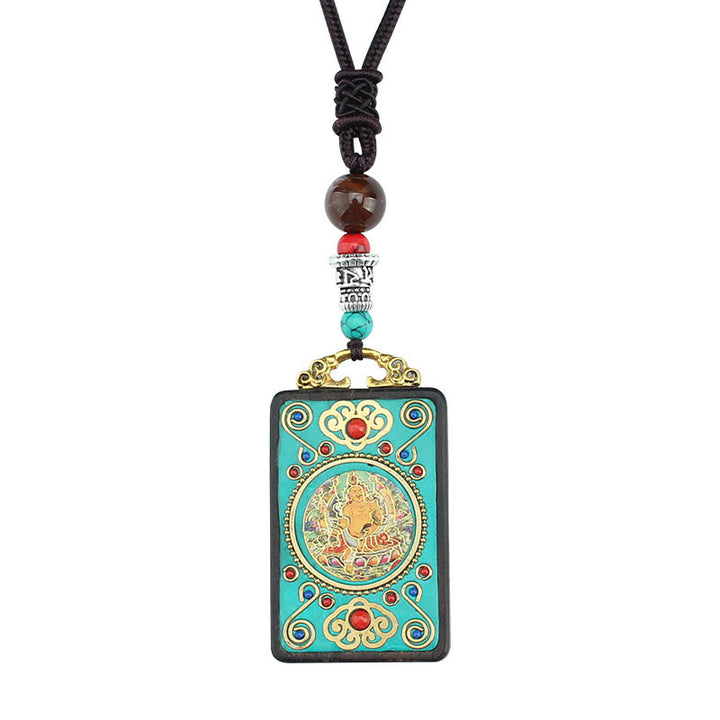 Buddha Stones Tibet God Of Wealth Money Tree Golden Phoenix Thangka Ebony Peace Necklace Pendant