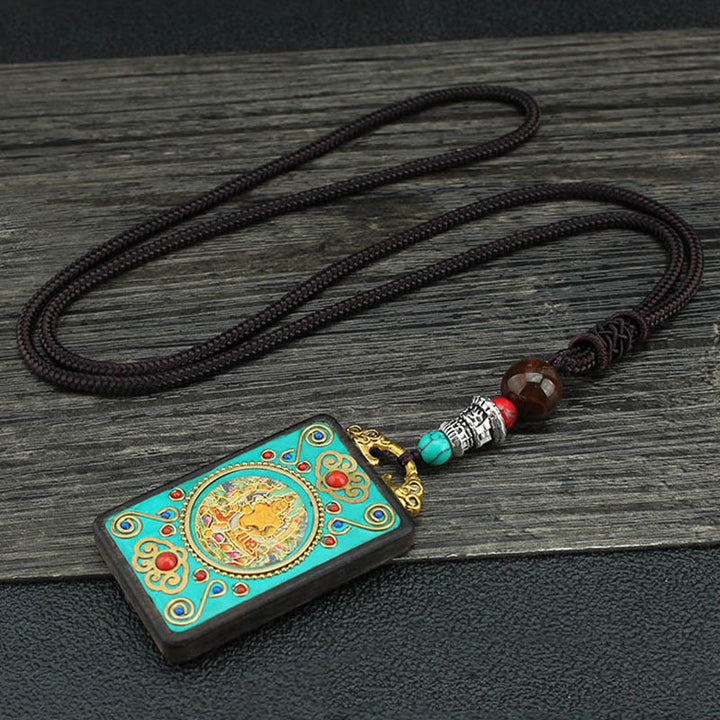 Buddha Stones Tibet God Of Wealth Money Tree Golden Phoenix Thangka Ebony Peace Necklace Pendant - God Of Wealth - image 3