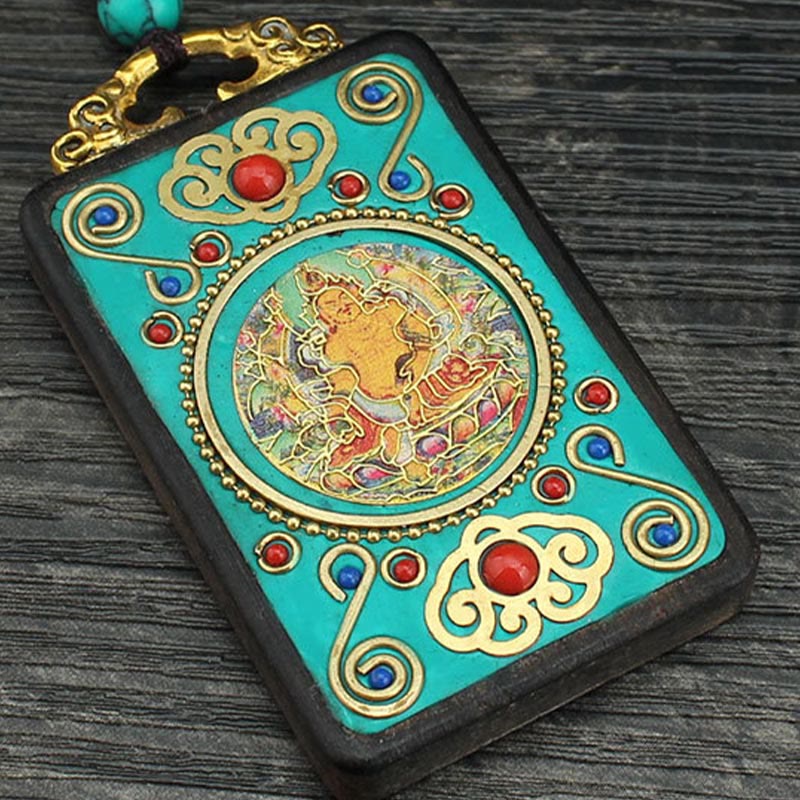 Buddha Stones Tibet God Of Wealth Money Tree Golden Phoenix Thangka Ebony Peace Necklace Pendant - image 6