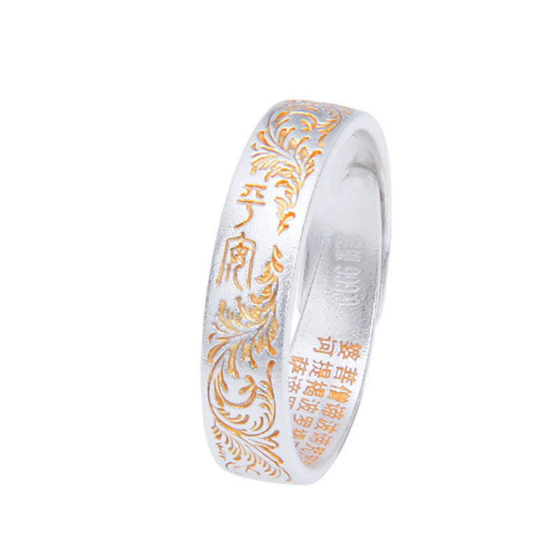 Buddha Stone 999 Sterling Silver Gold-Painted Joyful Flower Pattern Peaceful Heart Sutra Ring - Peaceful Heart Sutra - image 13