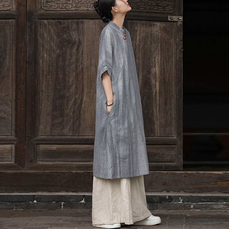 Buddha Stones Handmade Tie Dye Ramie Linen Midi Dress Wide Leg Pants With Pockets - image 13