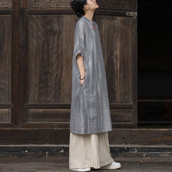 Buddha Stones Handmade Tie Dye Ramie Linen Midi Dress Wide Leg Pants With Pockets - image 13