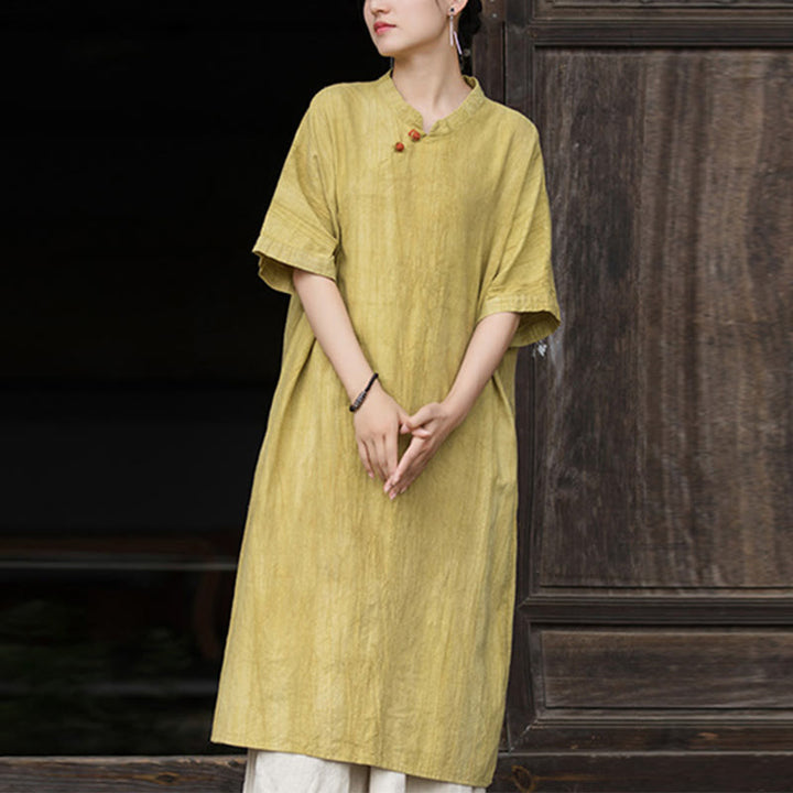 Buddha Stones Handmade Tie Dye Ramie Linen Midi Dress Wide Leg Pants With Pockets - image 8