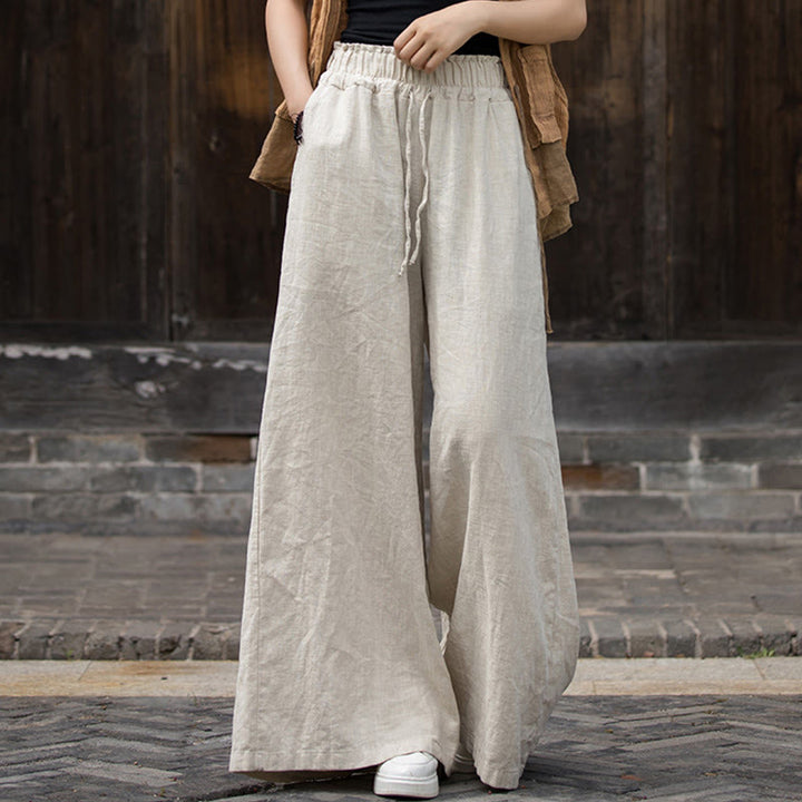Buddha Stones Handmade Tie Dye Ramie Linen Frog-Button Midi Dress Wide Leg Pants With Pockets - Khaki Pants - US4-8/10，UK/AU8-12/14，EU36-40/42 (F) - image 32