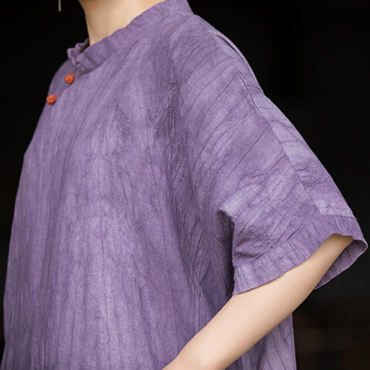 Buddha Stones Handmade Tie Dye Ramie Linen Midi Dress Wide Leg Pants With Pockets - image 3