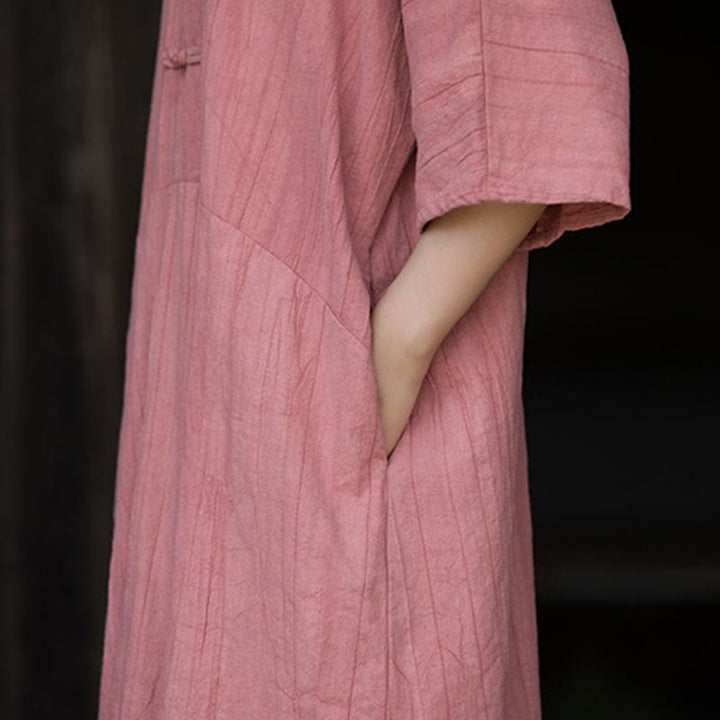 Buddha Stones Handmade Tie Dye Ramie Linen Frog-Button Midi Dress Wide Leg Pants With Pockets - image 21