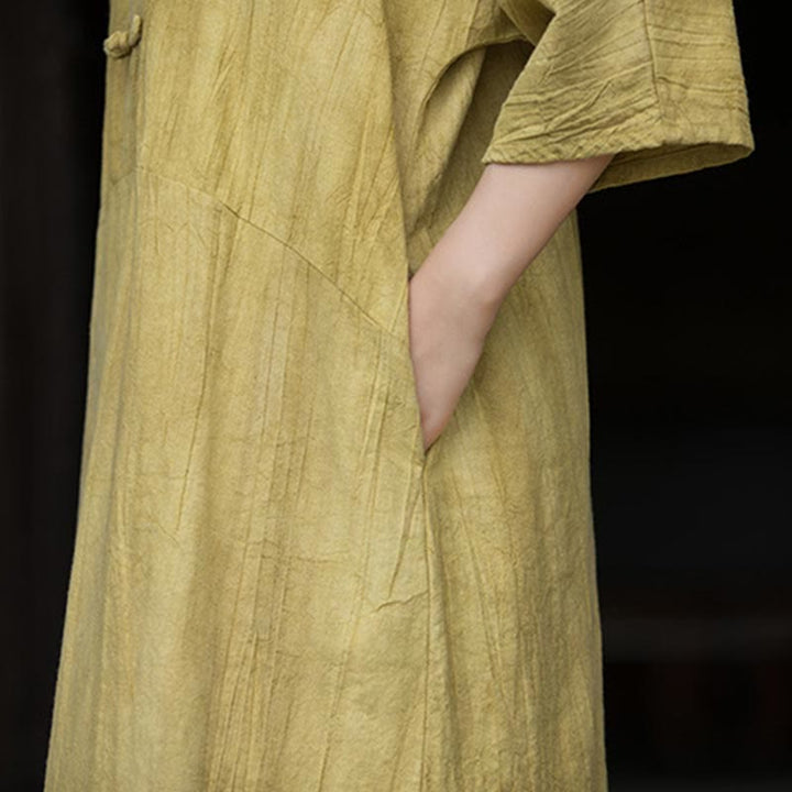 Buddha Stones Handmade Tie Dye Ramie Linen Frog-Button Midi Dress Wide Leg Pants With Pockets - image 30