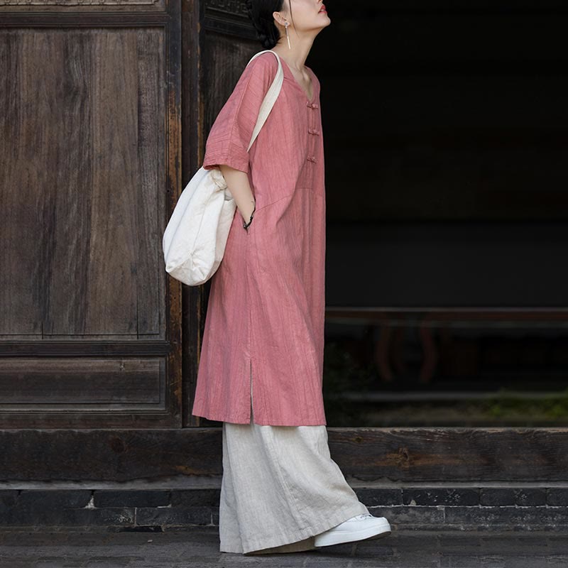 Buddha Stones Handmade Tie Dye Ramie Linen Frog-Button Midi Dress Wide Leg Pants With Pockets - image 15