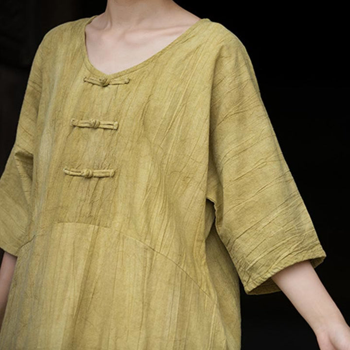 Buddha Stones Handmade Tie Dye Ramie Linen Frog-Button Midi Dress Wide Leg Pants With Pockets - image 29