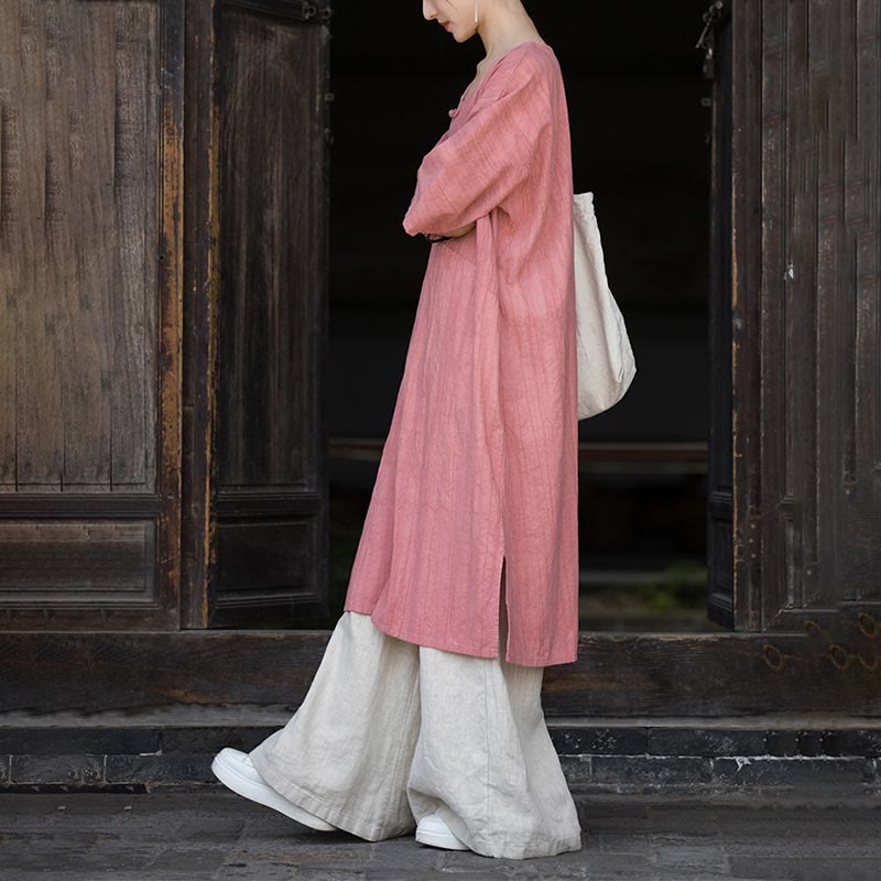 Buddha Stones Handmade Tie Dye Ramie Linen Frog-Button Midi Dress Wide Leg Pants With Pockets - image 16