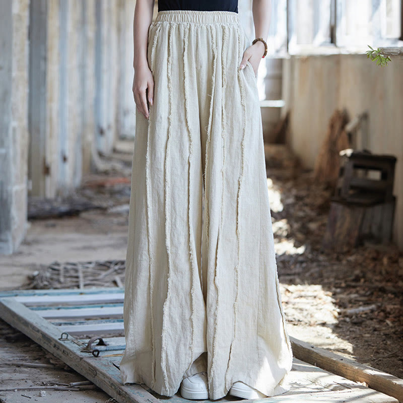 Buddha Stones Frog-Button Sleeveless Cami Midi Dress Ramie Linen Wide Leg Pants With Pockets