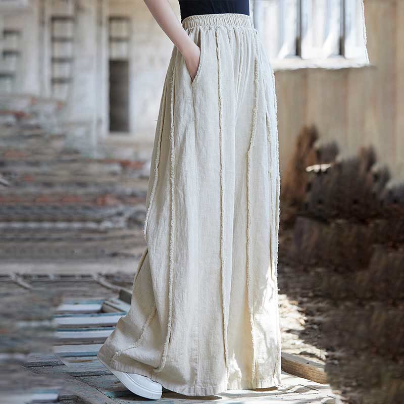 Buddha Stones Frog-Button Sleeveless Cami Midi Dress Ramie Linen Wide Leg Pants With Pockets - image 35