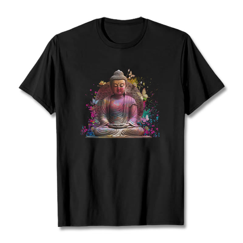 Buddha Stones Butterfly Meditation Buddha Tee T-shirt - Black - 2XL - image 6