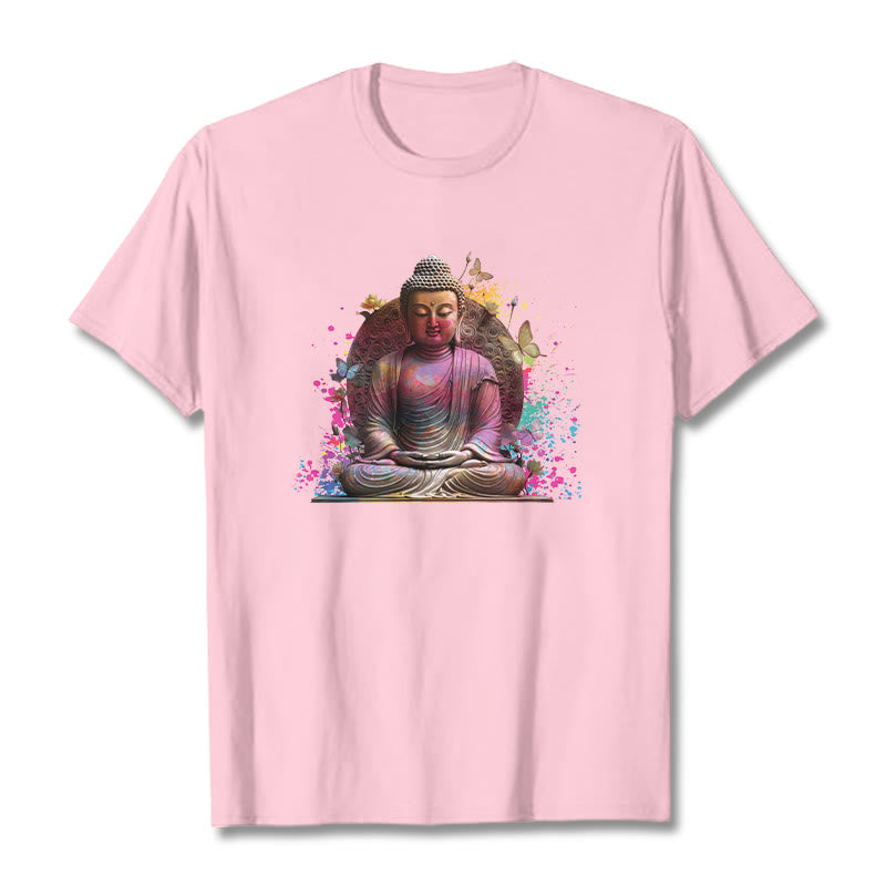 Buddha Stones Butterfly Meditation Buddha Tee T-shirt - LightPink - 2XL - image 12