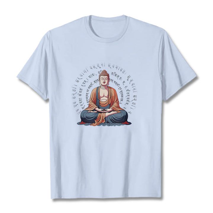 Buddha Stones Sanskrit Heart Sutra Form Is No Other Than Emptiness Tee T-shirt - LightCyan - 2XL - image 19