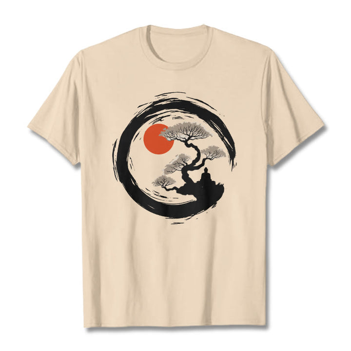 Buddha Stones Red Sun Pine Zen Circle Meditation Buddha Tee T-shirt