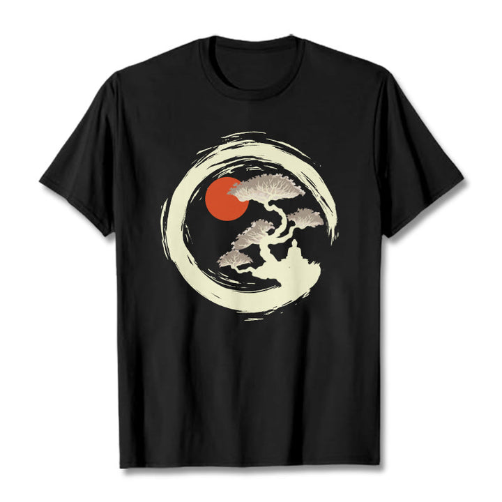 Buddha Stones Red Sun Pine Zen Circle Meditation Buddha Tee T-shirt