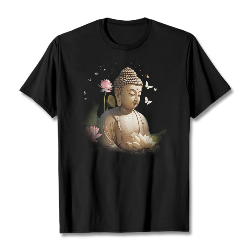 Buddha Stones Lotus Butterfly Meditation Buddha Tee T-shirt - Black - 2XL - image 4