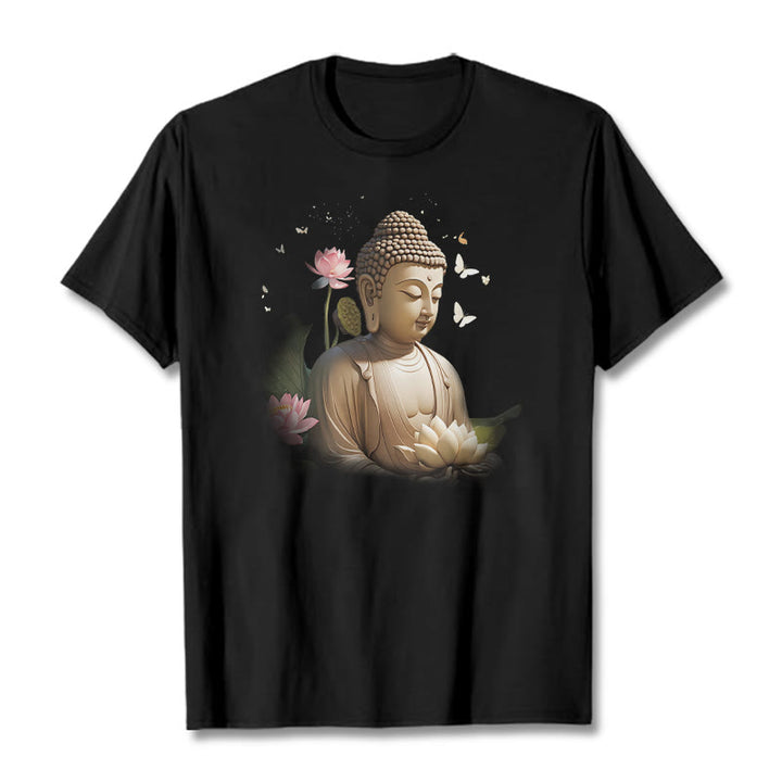 Buddha Stones Lotus Butterfly Meditation Buddha Tee T-shirt - Black - 2XL - image 4