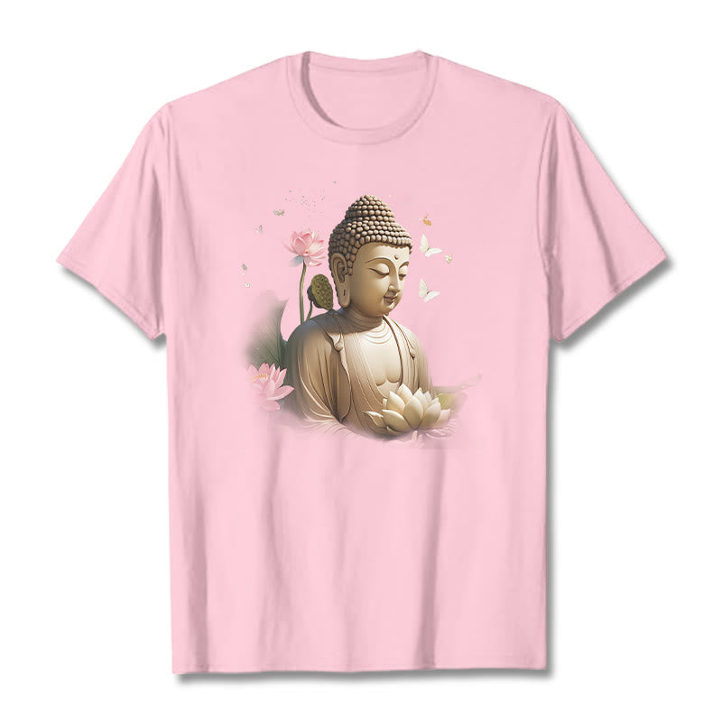 Buddha Stones Lotus Butterfly Meditation Buddha Tee T-shirt - LightPink - 2XL - image 12