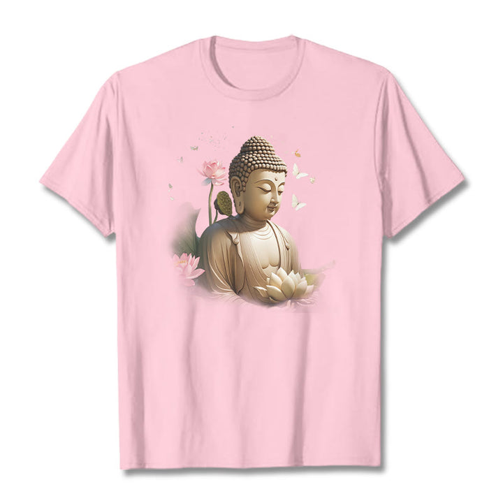 Buddha Stones Lotus Butterfly Meditation Buddha Tee T-shirt - LightPink - 2XL - image 12