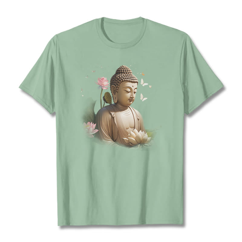 Buddha Stones Lotus Butterfly Meditation Buddha Tee T-shirt - PaleGreen - 2XL - image 14