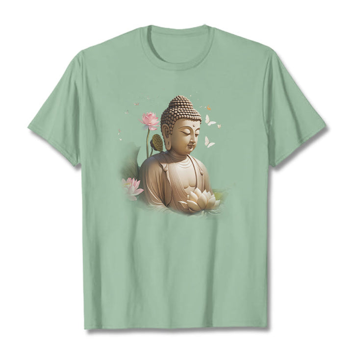 Buddha Stones Lotus Butterfly Meditation Buddha Tee T-shirt - PaleGreen - 2XL - image 14