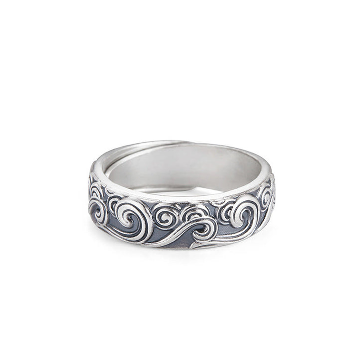 Buddha Stones 999 Sterling Silver Auspicious Clouds Engraved Blessing Adjustable Ring - Auspicious Clouds About 6.5g(Adjustable) - image 2