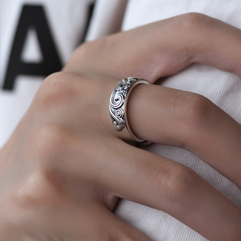 Buddha Stones 999 Sterling Silver Auspicious Clouds Engraved Blessing Adjustable Ring - image 9