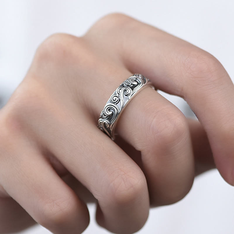 Buddha Stones 999 Sterling Silver Auspicious Clouds Engraved Blessing Adjustable Ring - image 8