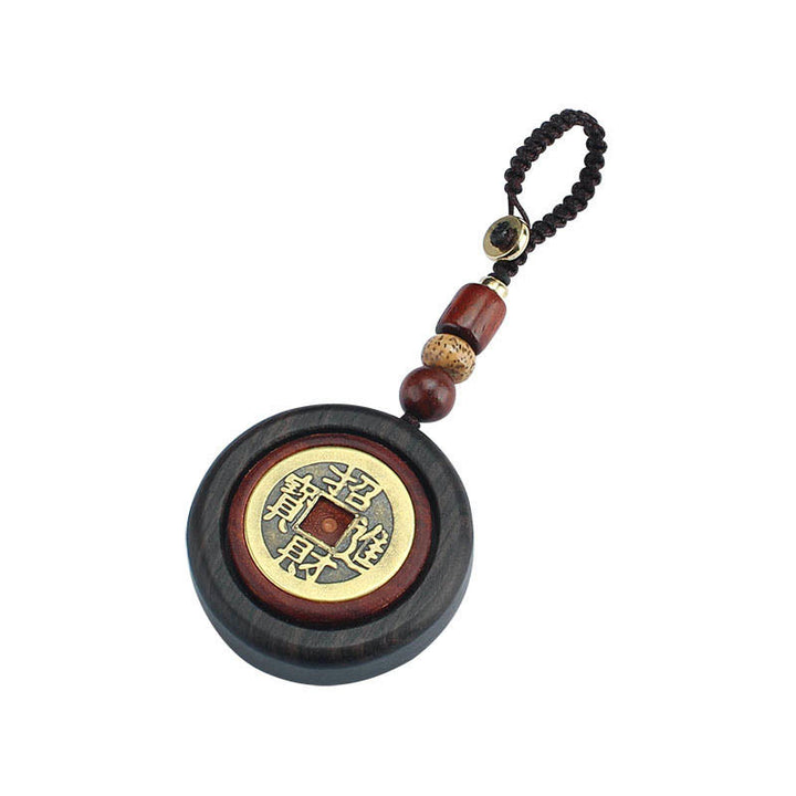 Buddha Stones Copper Coin Attract Wealth Ebony Wood Red Sandalwood Luck Key Chain Decoration