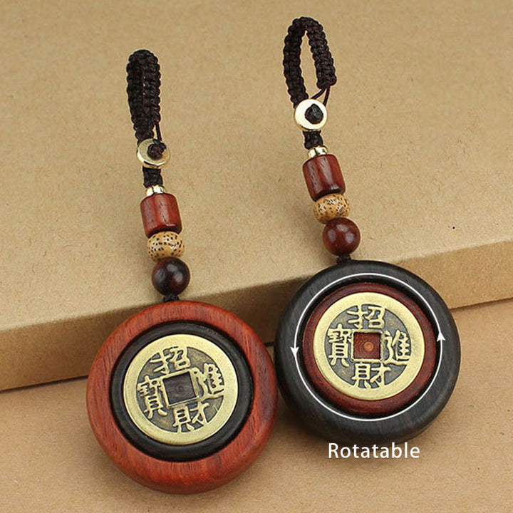 Buddha Stones Copper Coin Attract Wealth Ebony Wood Red Sandalwood Luck Key Chain Decoration