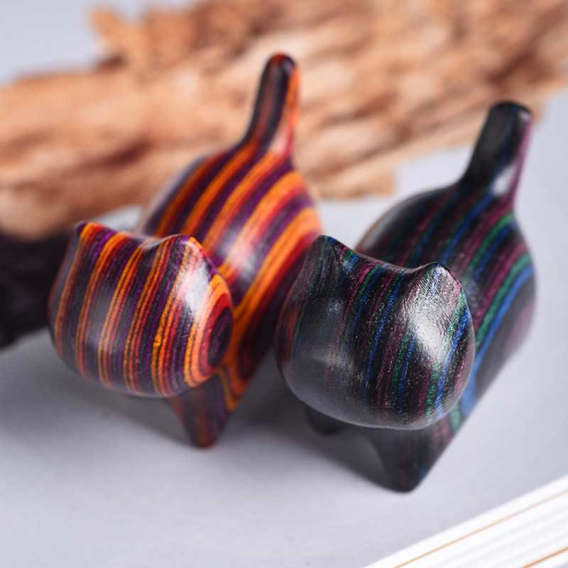 Buddha Stones Mini Cat Kitten Colorful Wooden Cute Pet Decoration - image 2