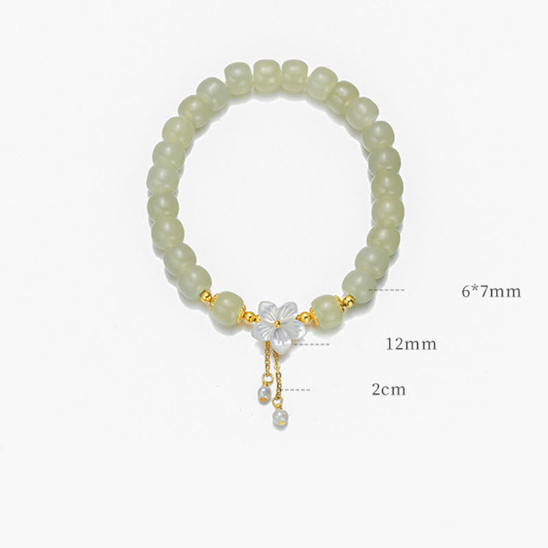 Buddha Stones 925 Sterling Silver Natural Hetian Jade Luck Flower Bracelet - image 11