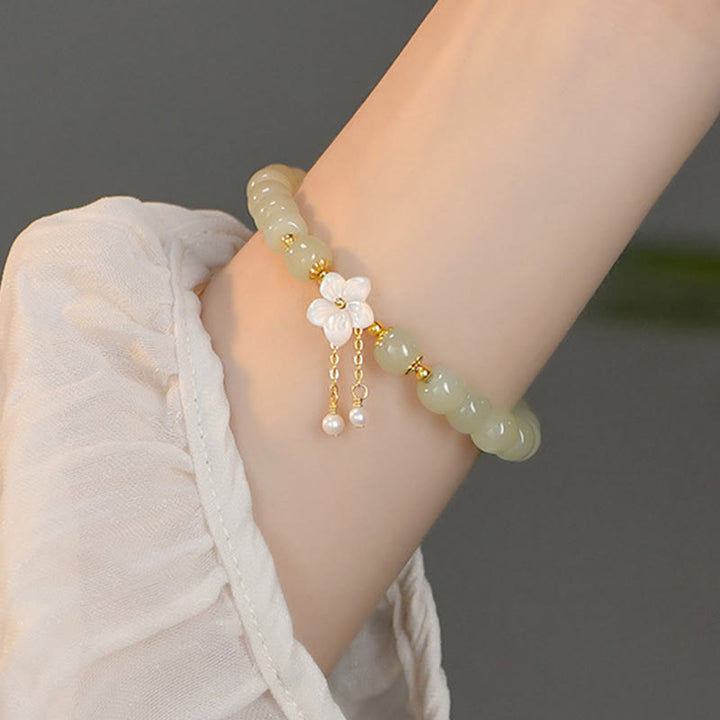 Buddha Stones 925 Sterling Silver Natural Hetian Jade Luck Flower Bracelet - image 4