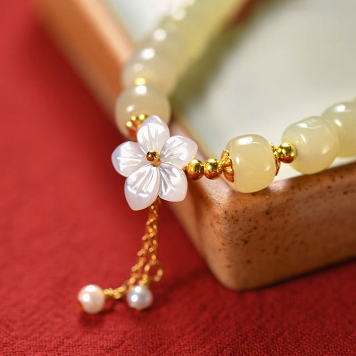 Buddha Stones 925 Sterling Silver Natural Hetian Jade Luck Flower Bracelet - image 8