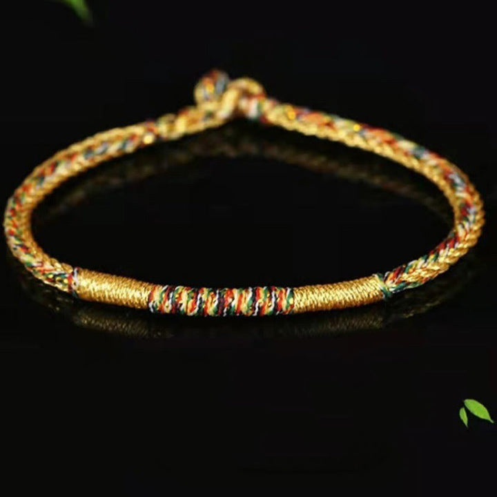 Buddha Stones Handmade Gold Multicolored Rope Protection Braided Bracelet Anklet