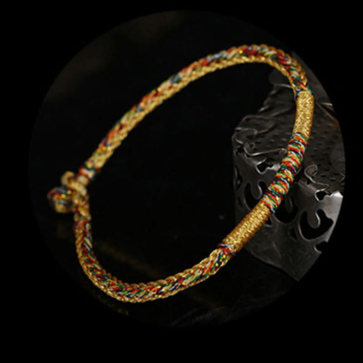 Buddha Stones Handmade Gold Multicolored Rope Protection Braided Bracelet Anklet