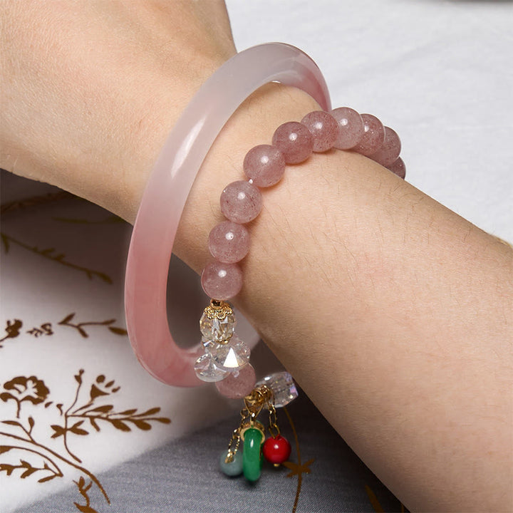 Buddha Stones Attracting Love and Protection Pink Bracelet Bangle Bundle