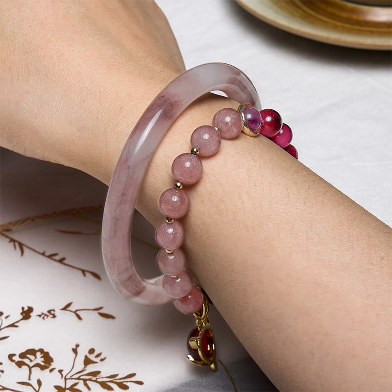 Buddha Stones Enhance Happiness and Joy Purple Bracelet Bangle Bundle