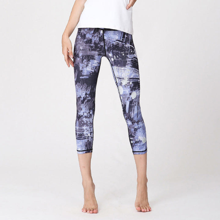 Buddha Stones Cherry Blossoms Sakura Lines Print Sports Yoga Cropped Leggings Women's Yoga Capri Pants - Gray Blue Lines - US8-10，UK/AU12-14，EU40-42 (XL) - image 9