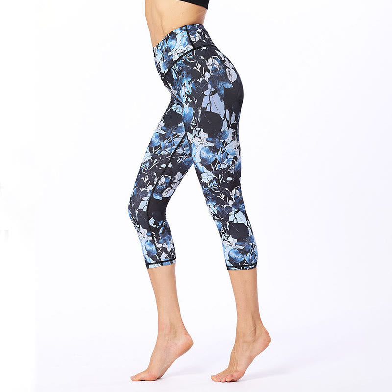 Buddha Stones Leaves Butterfly Print Sports Yoga Cropped Leggings Women's Yoga Capri Pants - image 1