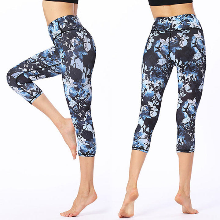 Buddha Stones Leaves Butterfly Print Sports Yoga Cropped Leggings Women's Yoga Capri Pants