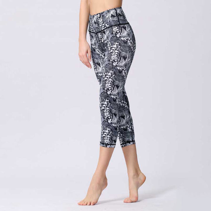 Buddha Stones Leaves Butterfly Print Sports Yoga Cropped Leggings Women's Yoga Capri Pants